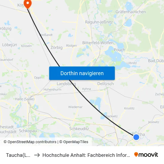 Taucha(Leipzig) to Hochschule Anhalt: Fachbereich Informatik & Sprachen map