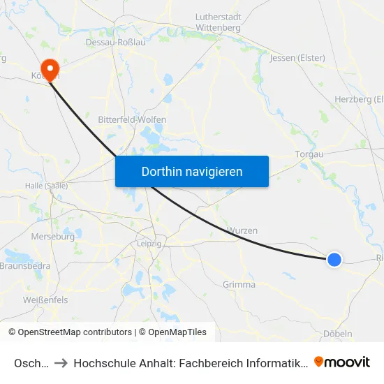 Oschatz to Hochschule Anhalt: Fachbereich Informatik & Sprachen map