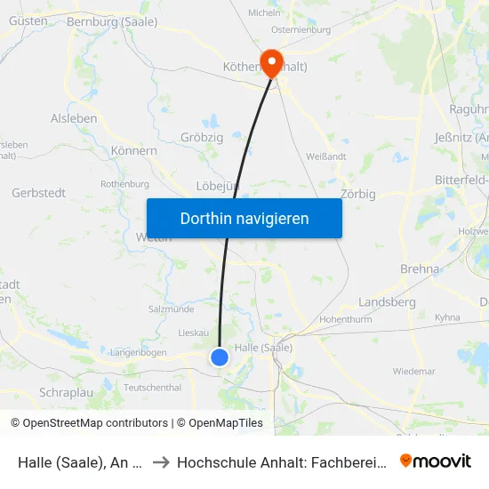 Halle (Saale), An Der Eselsmühle to Hochschule Anhalt: Fachbereich Informatik & Sprachen map
