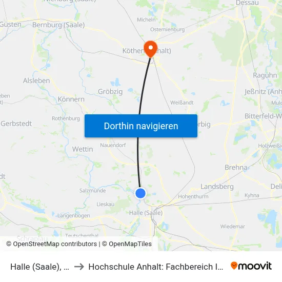 Halle (Saale), Uranusstr. to Hochschule Anhalt: Fachbereich Informatik & Sprachen map
