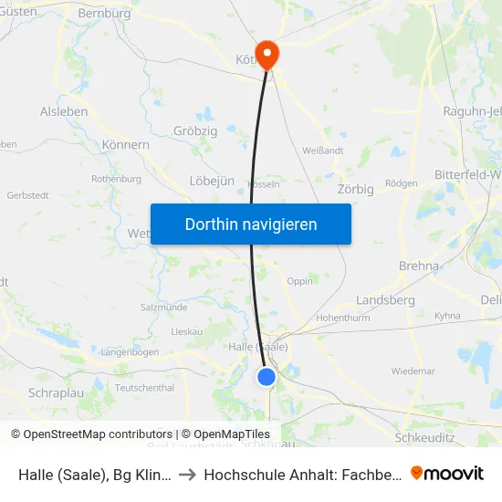 Halle (Saale), Bg Klinikum Bergmannstrost to Hochschule Anhalt: Fachbereich Informatik & Sprachen map