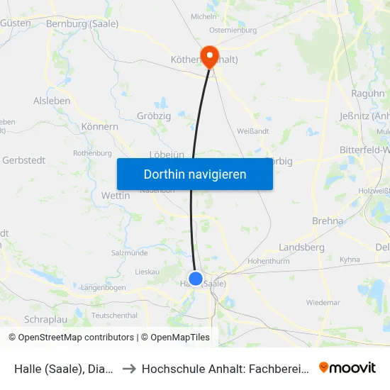 Halle (Saale), Diakoniewerk Halle to Hochschule Anhalt: Fachbereich Informatik & Sprachen map