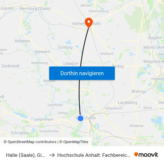Halle (Saale), Gimritzer Damm to Hochschule Anhalt: Fachbereich Informatik & Sprachen map
