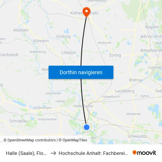 Halle (Saale), Florian-Geyer-Platz to Hochschule Anhalt: Fachbereich Informatik & Sprachen map