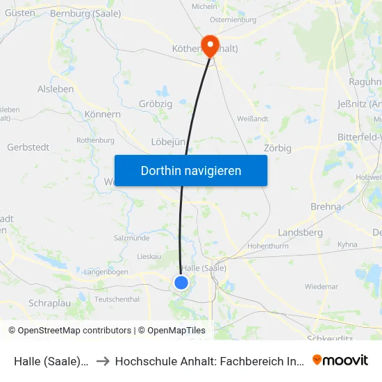 Halle (Saale), Südpark to Hochschule Anhalt: Fachbereich Informatik & Sprachen map