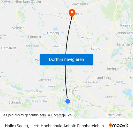 Halle (Saale), Südstadt to Hochschule Anhalt: Fachbereich Informatik & Sprachen map