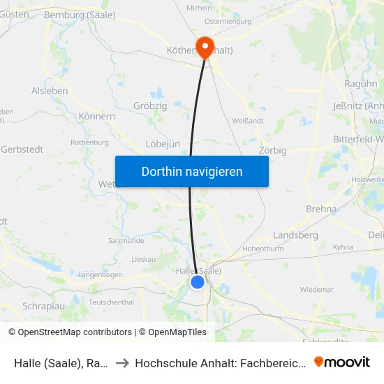 Halle (Saale), Rannischer Platz to Hochschule Anhalt: Fachbereich Informatik & Sprachen map