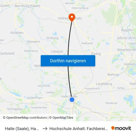 Halle (Saale), Hauptbahnhof/Zob to Hochschule Anhalt: Fachbereich Informatik & Sprachen map