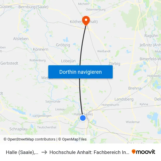 Halle (Saale), Steinweg to Hochschule Anhalt: Fachbereich Informatik & Sprachen map
