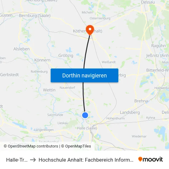 Halle-Trotha to Hochschule Anhalt: Fachbereich Informatik & Sprachen map