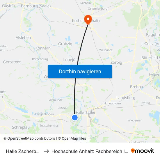 Halle Zscherbener Straße to Hochschule Anhalt: Fachbereich Informatik & Sprachen map
