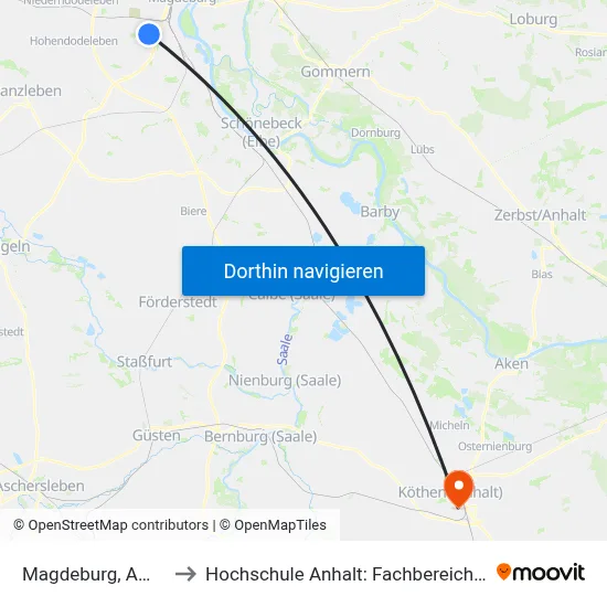 Magdeburg, Ambrosiusplatz to Hochschule Anhalt: Fachbereich Informatik & Sprachen map