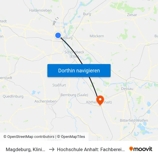 Magdeburg, Klinikum Olvenstedt to Hochschule Anhalt: Fachbereich Informatik & Sprachen map