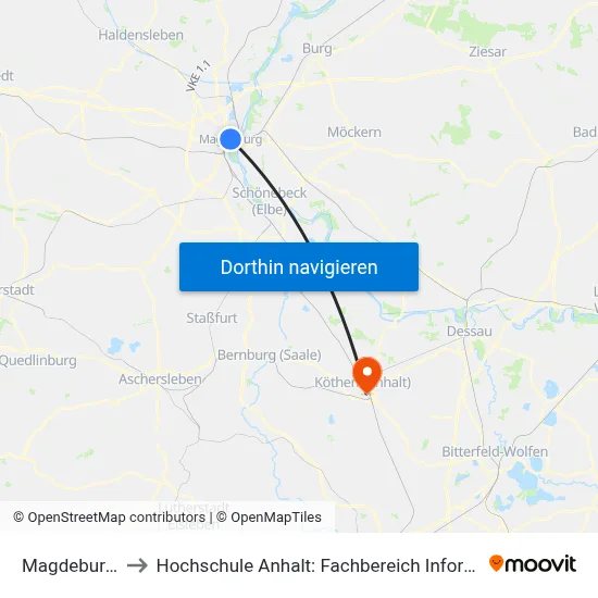 Magdeburg, Aok to Hochschule Anhalt: Fachbereich Informatik & Sprachen map