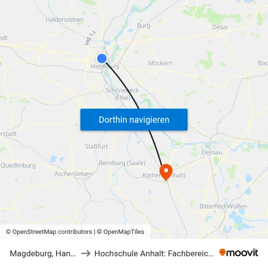Magdeburg, Hanns-Eisler-Platz to Hochschule Anhalt: Fachbereich Informatik & Sprachen map