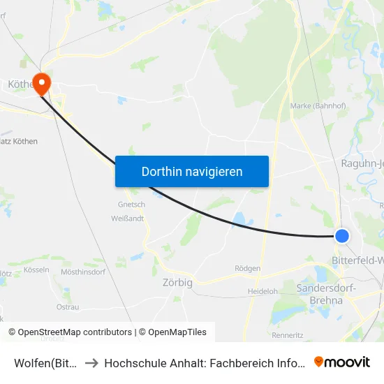 Wolfen(Bitterfeld) to Hochschule Anhalt: Fachbereich Informatik & Sprachen map