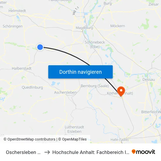 Oschersleben (Bode), Zob to Hochschule Anhalt: Fachbereich Informatik & Sprachen map