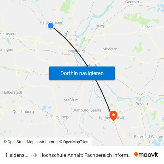 Haldensleben to Hochschule Anhalt: Fachbereich Informatik & Sprachen map
