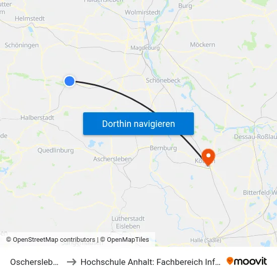 Oschersleben(Bode) to Hochschule Anhalt: Fachbereich Informatik & Sprachen map