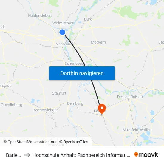 Barleben to Hochschule Anhalt: Fachbereich Informatik & Sprachen map