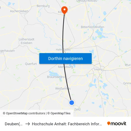 Deuben(Zeitz) to Hochschule Anhalt: Fachbereich Informatik & Sprachen map