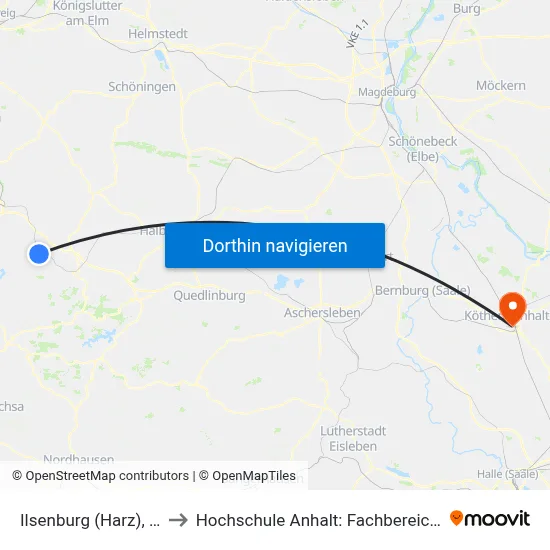 Ilsenburg (Harz), Bahnhof (Bus) to Hochschule Anhalt: Fachbereich Informatik & Sprachen map