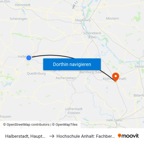 Halberstadt, Hauptbahnhof (Tram/Bus) to Hochschule Anhalt: Fachbereich Informatik & Sprachen map