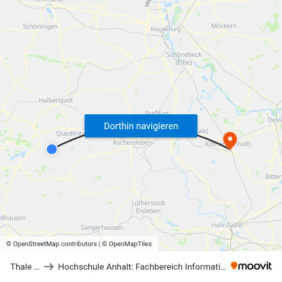 Thale Hbf to Hochschule Anhalt: Fachbereich Informatik & Sprachen map