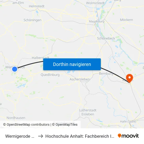 Wernigerode Westerntor to Hochschule Anhalt: Fachbereich Informatik & Sprachen map