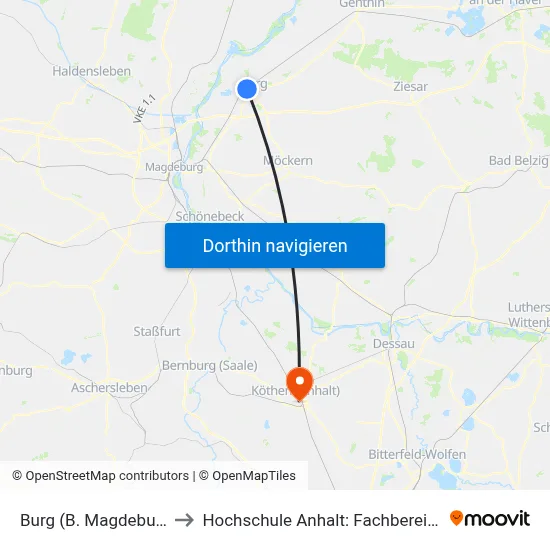Burg (B. Magdeburg), Busbahnhof to Hochschule Anhalt: Fachbereich Informatik & Sprachen map