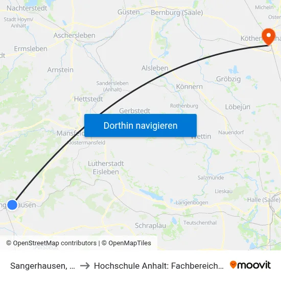 Sangerhausen, Busbahnhof to Hochschule Anhalt: Fachbereich Informatik & Sprachen map