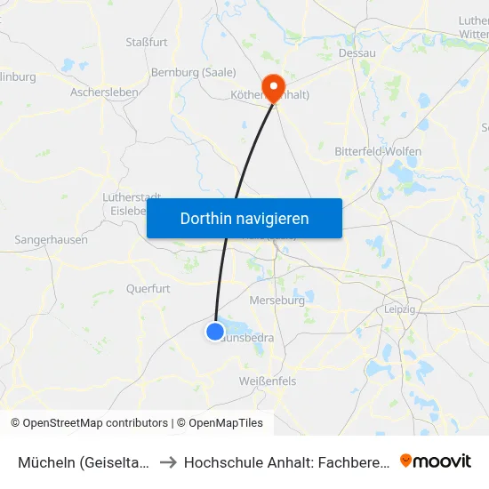 Mücheln (Geiseltal), S-Bahnhof/See to Hochschule Anhalt: Fachbereich Informatik & Sprachen map