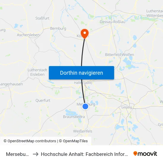 Merseburg Hbf to Hochschule Anhalt: Fachbereich Informatik & Sprachen map