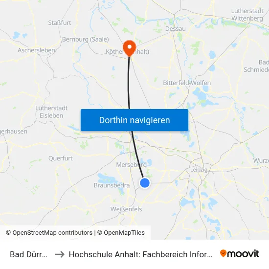 Bad Dürrenberg to Hochschule Anhalt: Fachbereich Informatik & Sprachen map