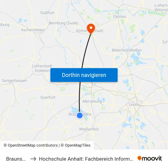 Braunsbedra to Hochschule Anhalt: Fachbereich Informatik & Sprachen map