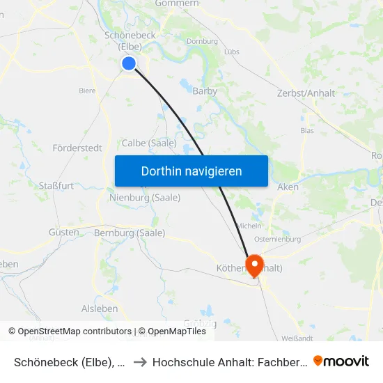 Schönebeck (Elbe), S-Bahnhof Süd (Bus) to Hochschule Anhalt: Fachbereich Informatik & Sprachen map
