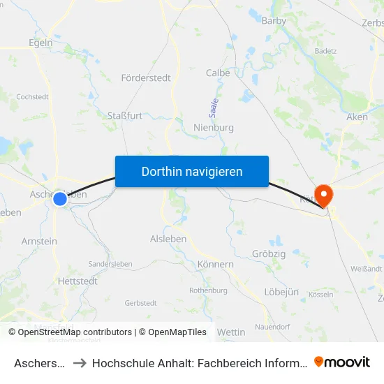 Aschersleben to Hochschule Anhalt: Fachbereich Informatik & Sprachen map