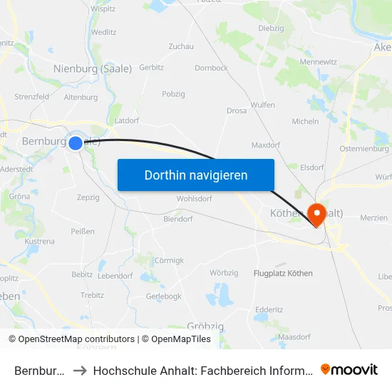 Bernburg Hbf to Hochschule Anhalt: Fachbereich Informatik & Sprachen map