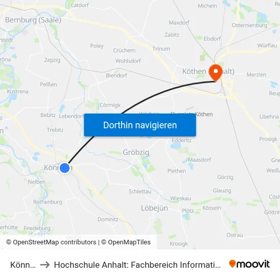 Könnern to Hochschule Anhalt: Fachbereich Informatik & Sprachen map