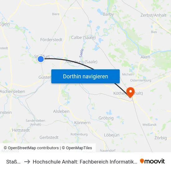 Staßfurt to Hochschule Anhalt: Fachbereich Informatik & Sprachen map