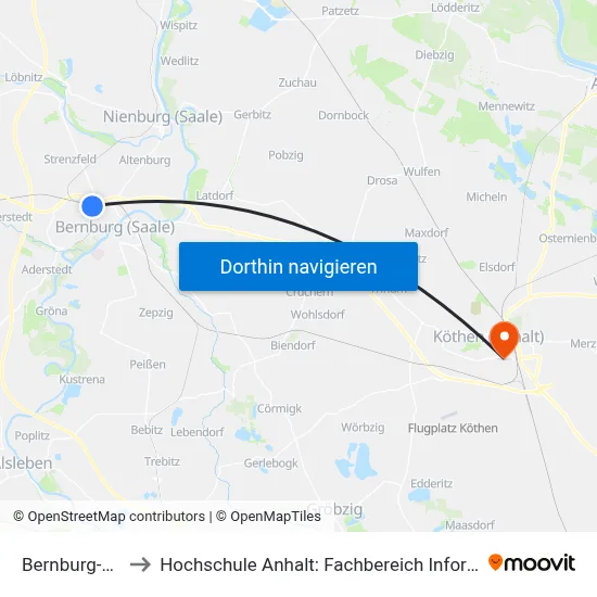 Bernburg-Waldau to Hochschule Anhalt: Fachbereich Informatik & Sprachen map