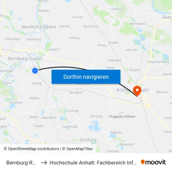 Bernburg-Roschwitz to Hochschule Anhalt: Fachbereich Informatik & Sprachen map