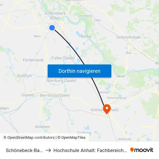 Schönebeck-Bad Salzelmen to Hochschule Anhalt: Fachbereich Informatik & Sprachen map