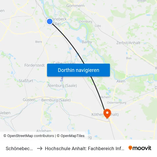 Schönebeck-Frohse to Hochschule Anhalt: Fachbereich Informatik & Sprachen map