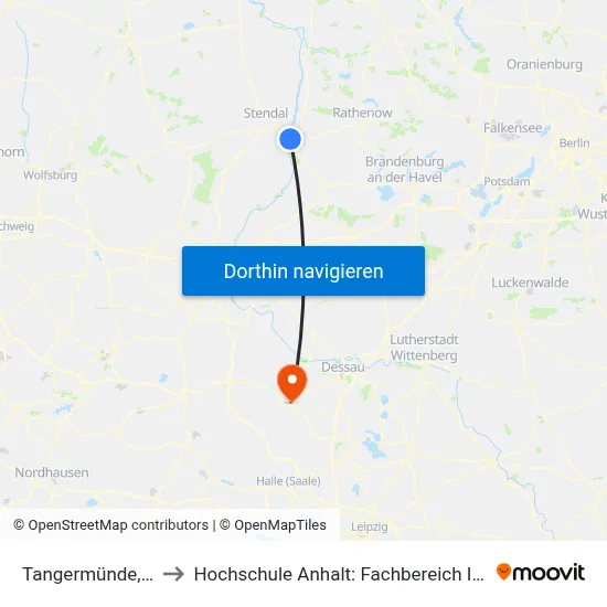 Tangermünde, Lidl-Markt to Hochschule Anhalt: Fachbereich Informatik & Sprachen map
