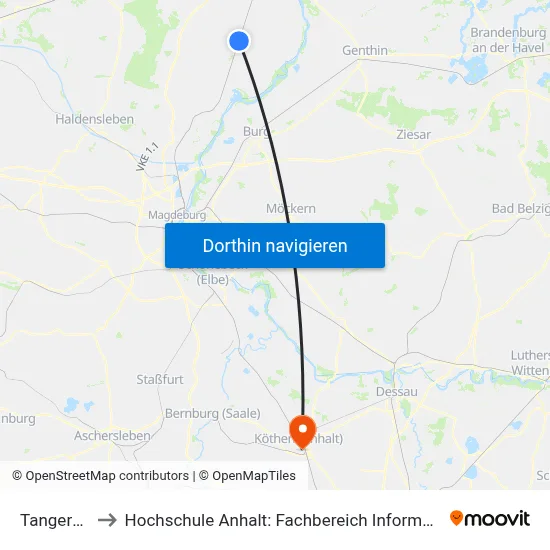 Tangerhütte to Hochschule Anhalt: Fachbereich Informatik & Sprachen map