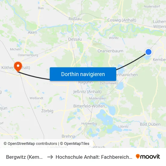 Bergwitz (Kemberg), Schule to Hochschule Anhalt: Fachbereich Informatik & Sprachen map