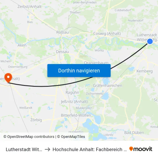 Lutherstadt Wittenberg Hbf to Hochschule Anhalt: Fachbereich Informatik & Sprachen map