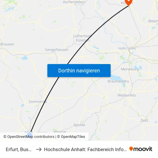 Erfurt, Busbahnhof to Hochschule Anhalt: Fachbereich Informatik & Sprachen map