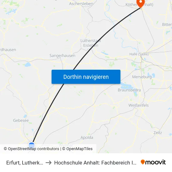 Erfurt, Lutherkirche/Swe to Hochschule Anhalt: Fachbereich Informatik & Sprachen map